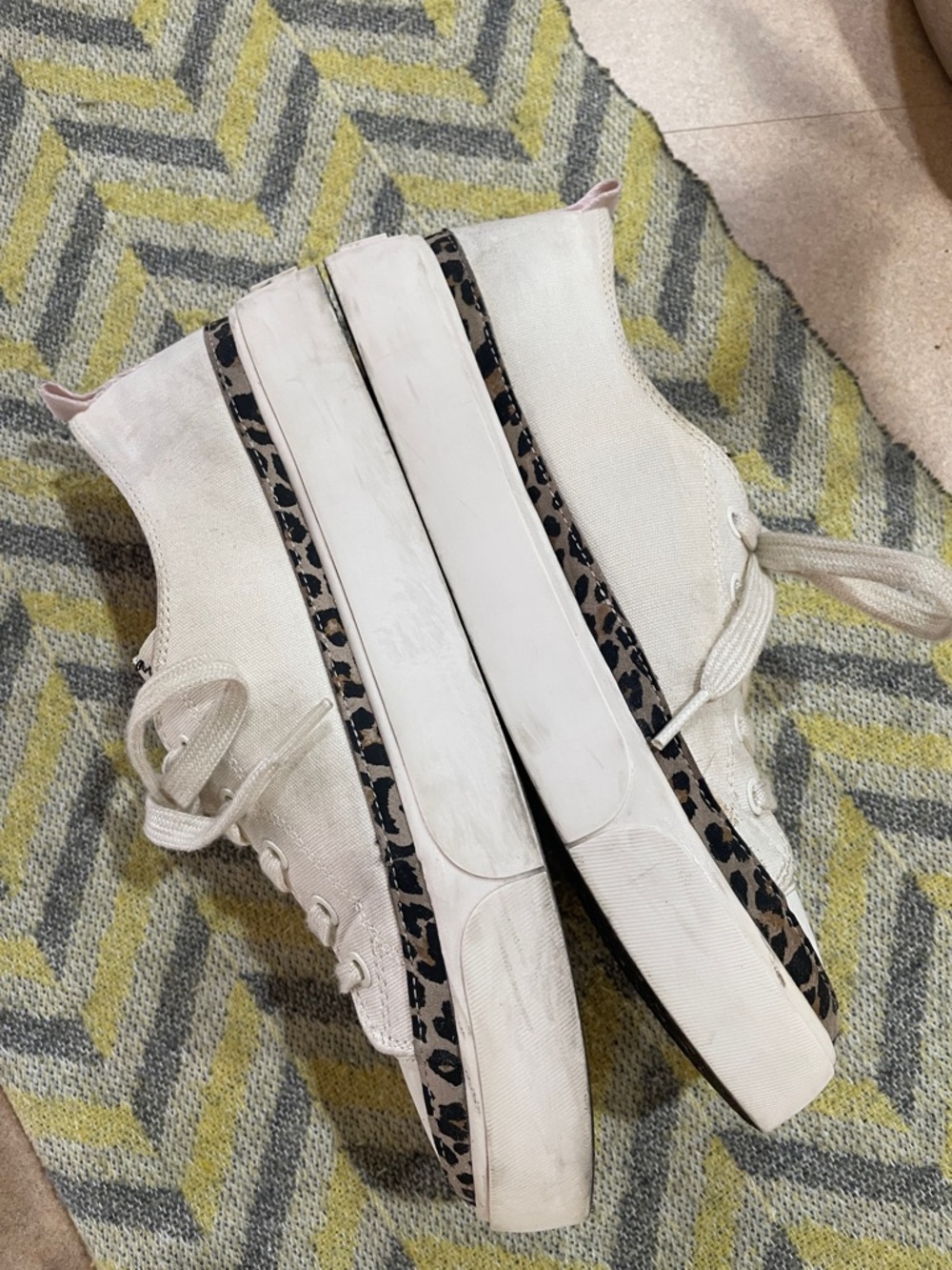 kate spade Cream Canvas Sneakers with Pink Insole and Leopard Trim - Picture 2 of 5
